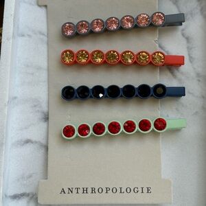 Anthropologie hair accessories barrette clips set NEW rhinestone 💚💙🧡🩶